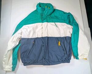Vtg 90's True Breed XL Color Block Wind Breaker Jacket Reversible Hood